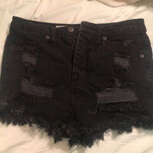 Black distressed jean shorts